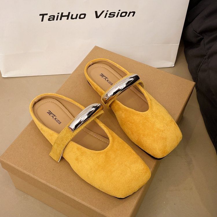 Metal Jane Toe Suede Accent Faux Mules Square Mary