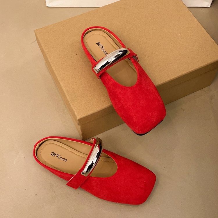 Metal Jane Toe Suede Accent Faux Mules Square Mary