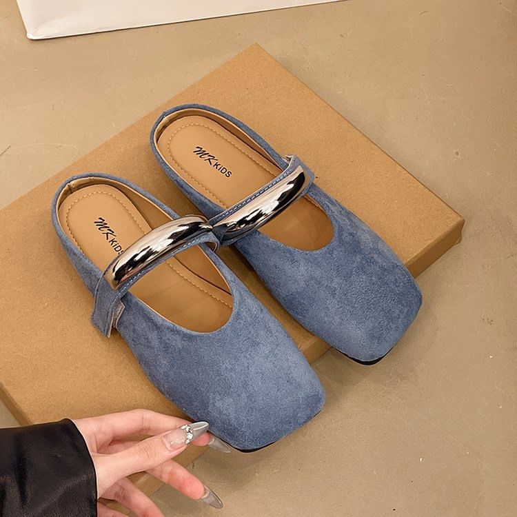 Metal Jane Toe Suede Accent Faux Mules Square Mary