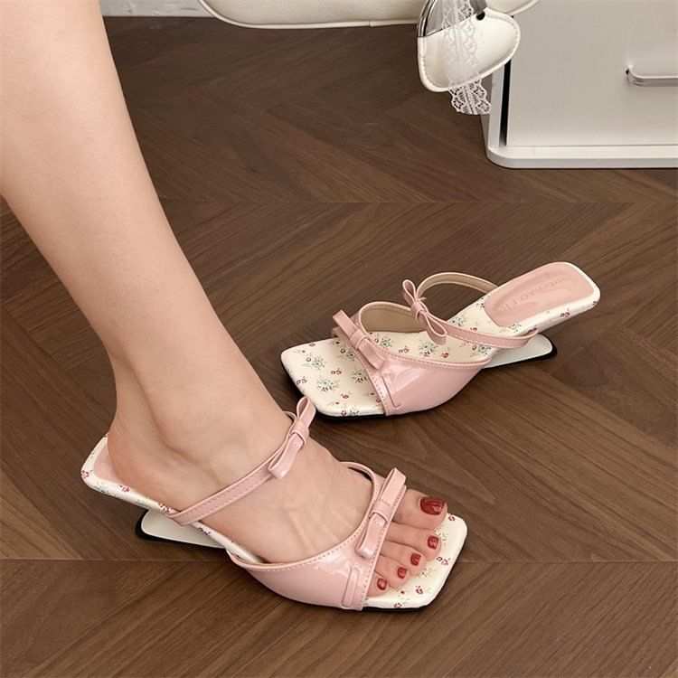Bow Sandals Wedge Toe Heel Square