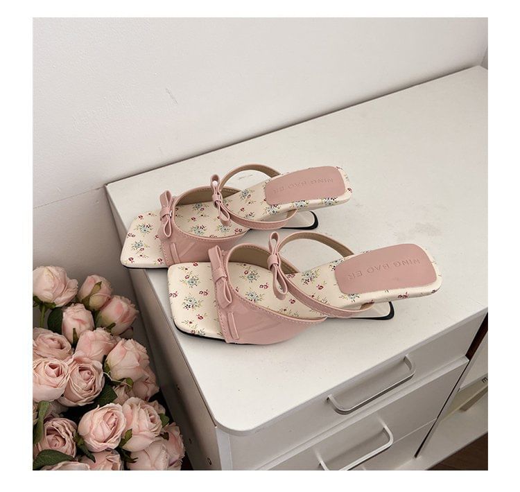Bow Sandals Wedge Toe Heel Square