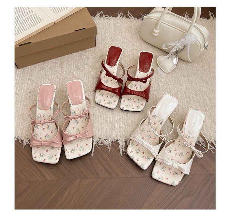 Bow Sandals Wedge Toe Heel Square