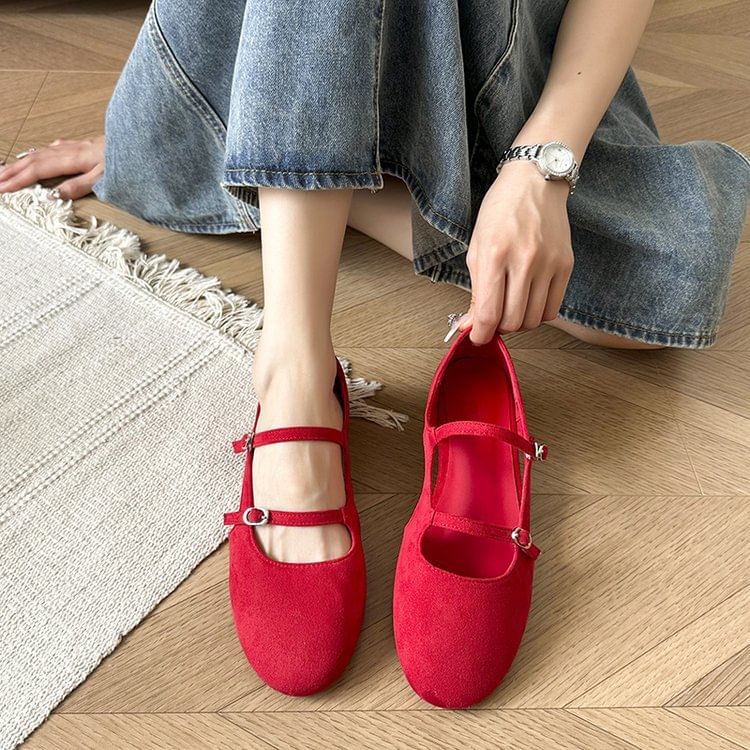 Plain Mary Faux Suede Jane Shoes Cutout