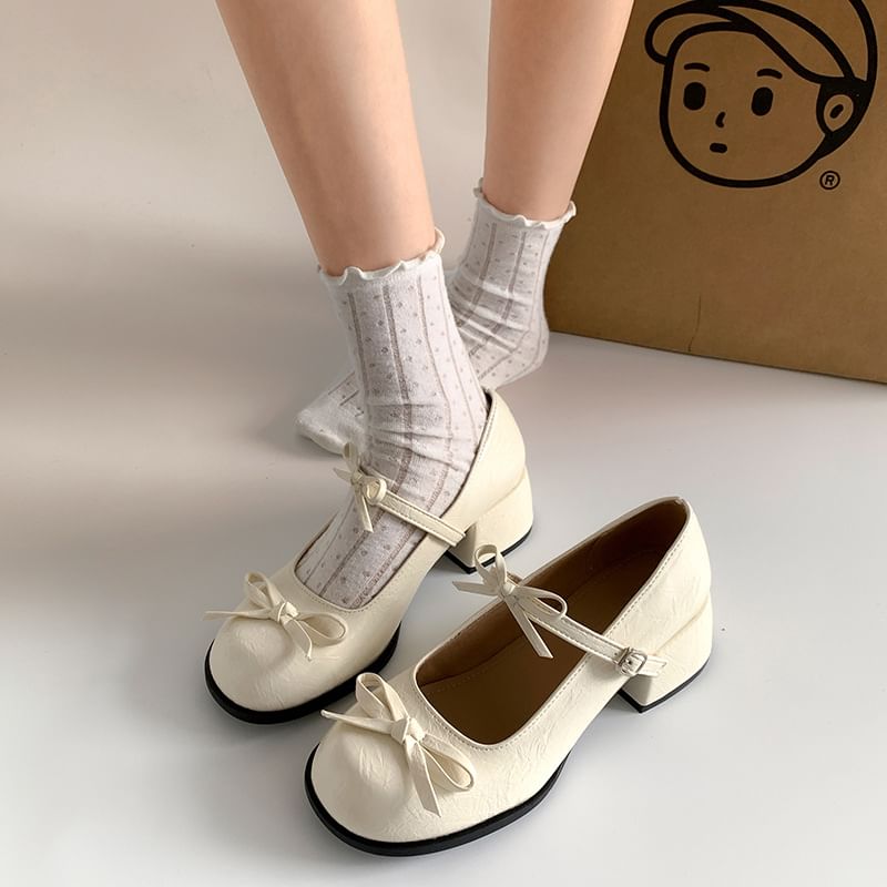 Heel Ribbon Accent Block Jane Pumps Mary