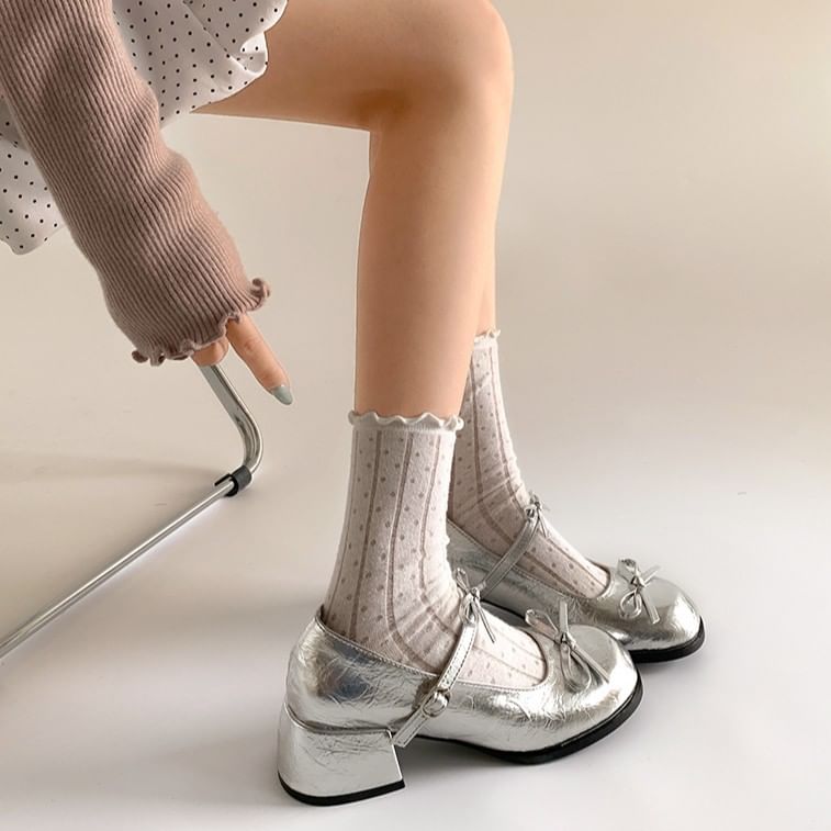 Heel Ribbon Accent Block Jane Pumps Mary