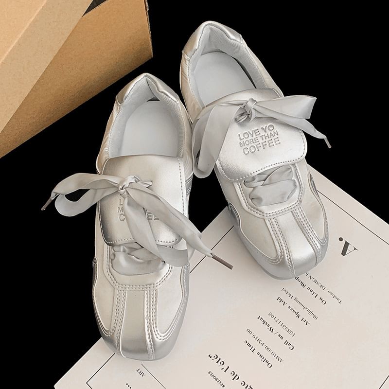 Lettering Sneakers Ribbon Balletcore