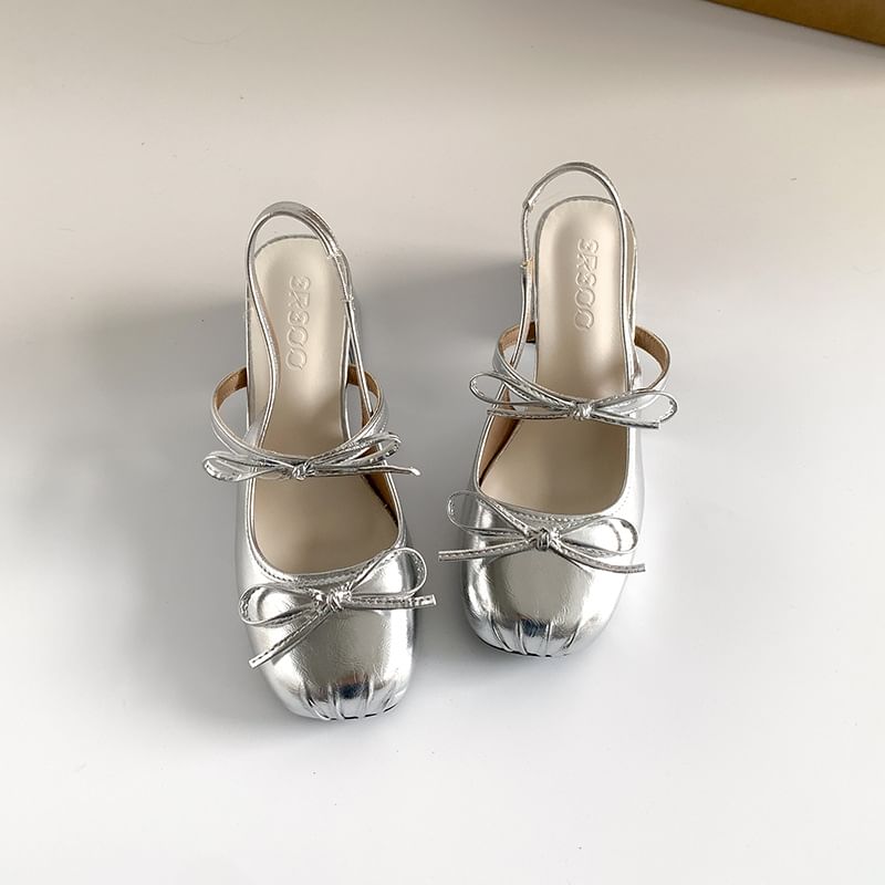 Ribbon Block Heel Accent Slingback Sandals