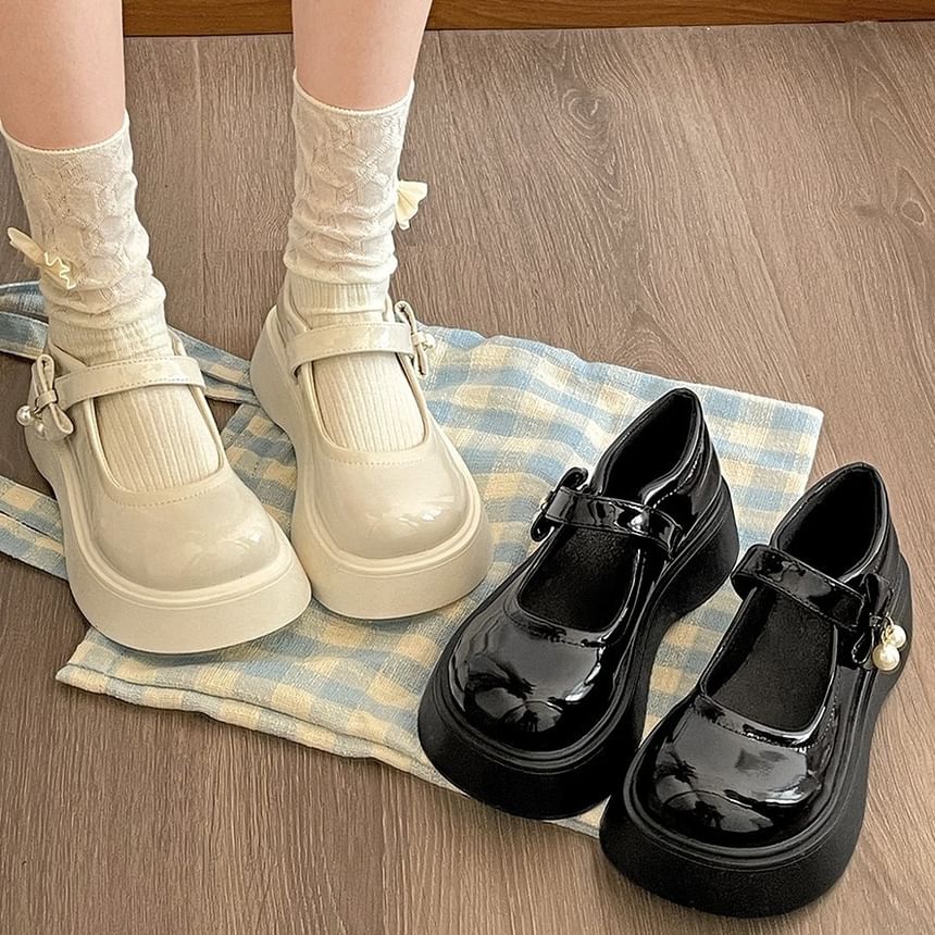 Faux Shoes Platform Leather Jane Mary