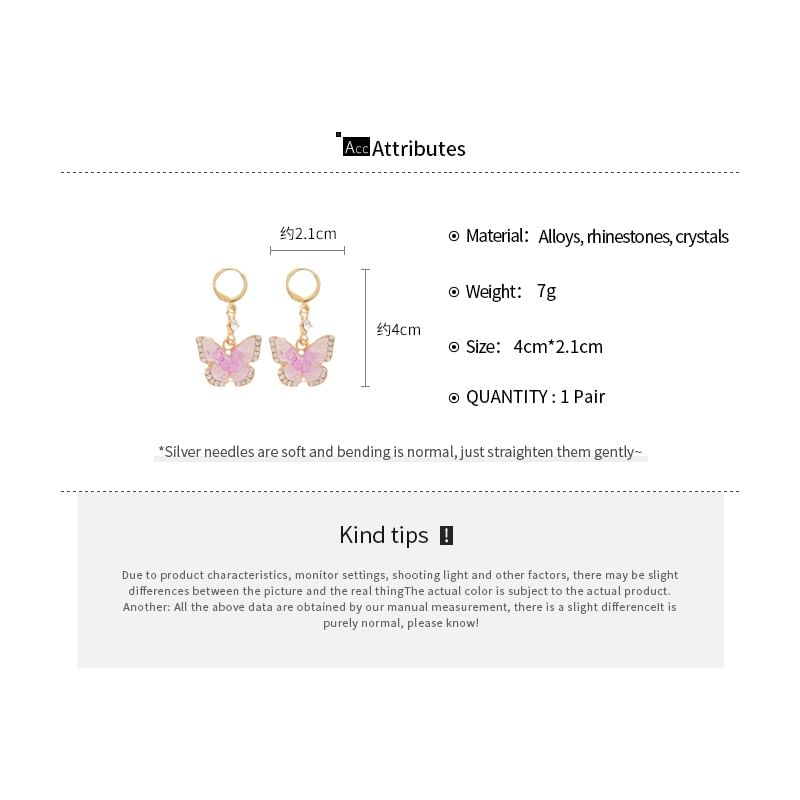 Ear Dangle Cuff Alloy Rhinestone Glaze Earring Butterfly /