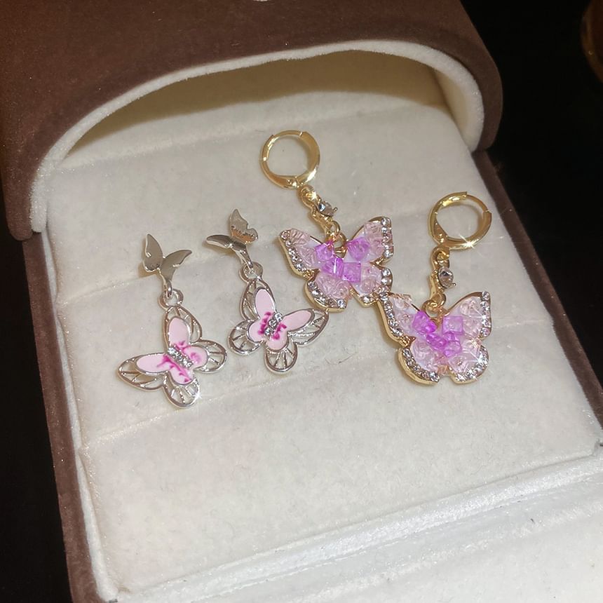 Ear Dangle Cuff Alloy Rhinestone Glaze Earring Butterfly /