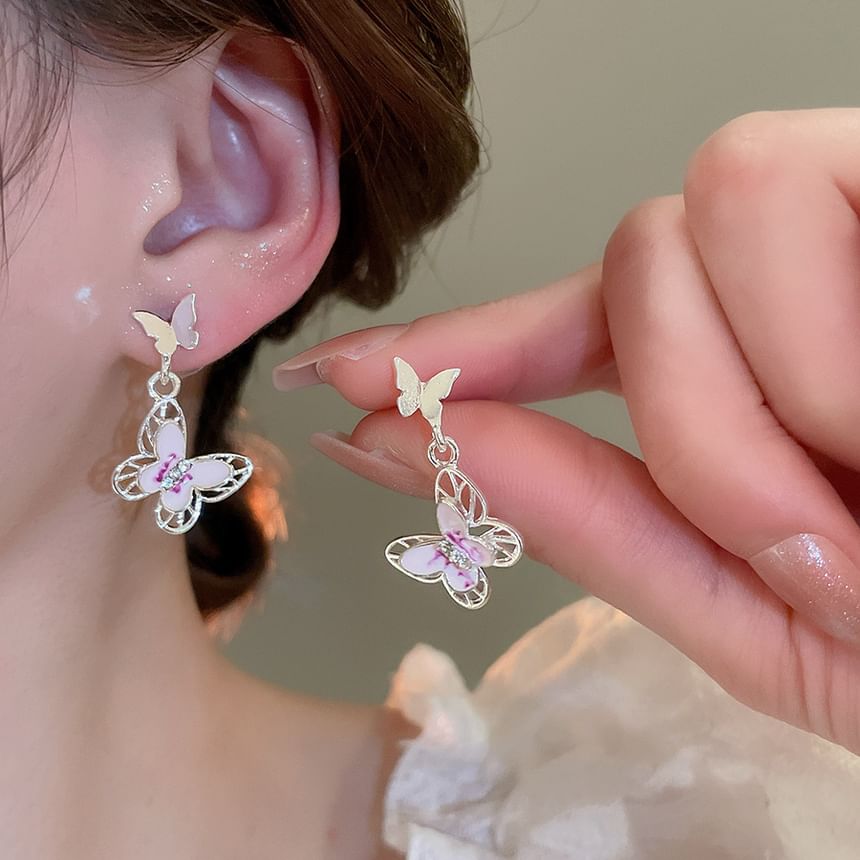 Ear Dangle Cuff Alloy Rhinestone Glaze Earring Butterfly /