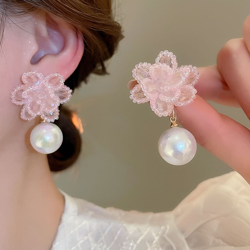 Pearl Floral Faux Alloy Drop Earring Bead