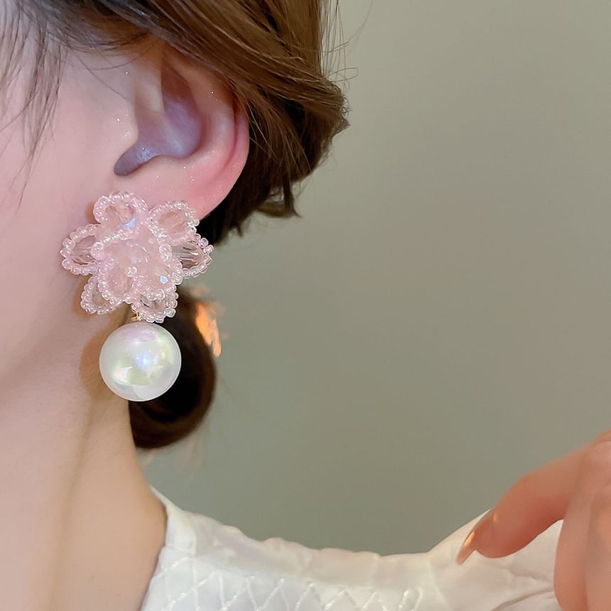 Pearl Floral Faux Alloy Drop Earring Bead