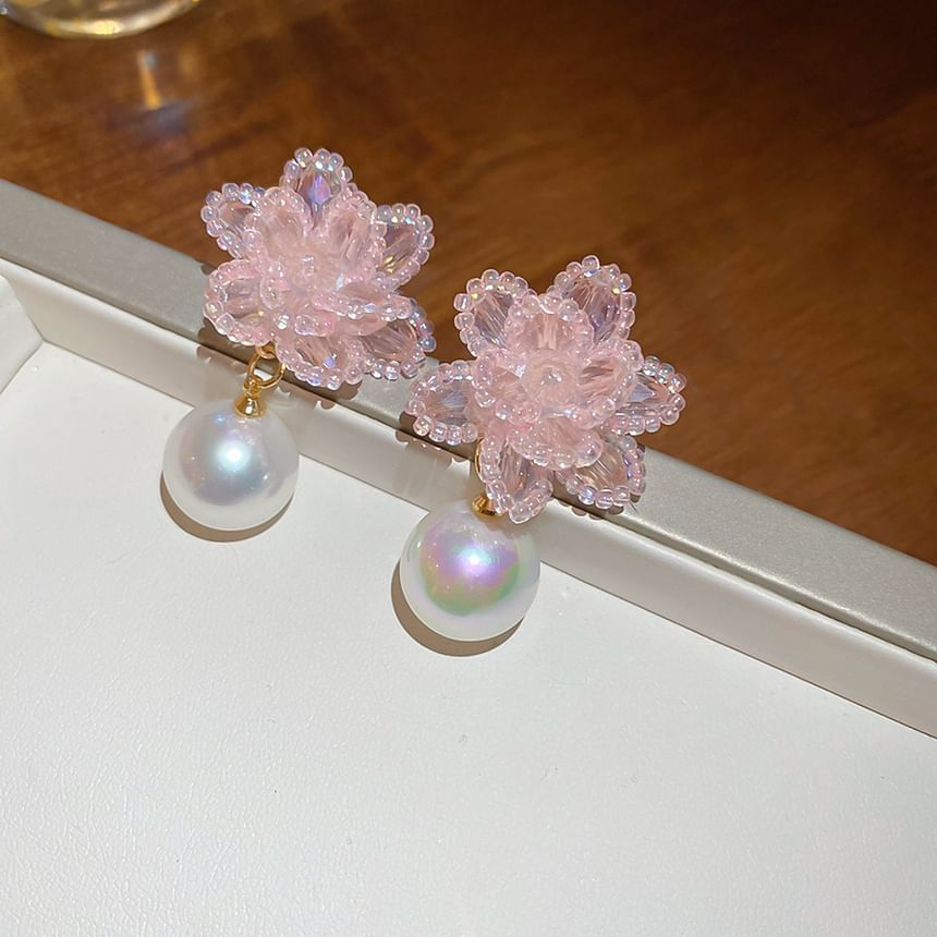 Pearl Floral Faux Alloy Drop Earring Bead
