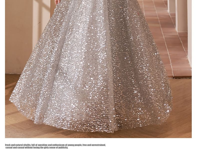 Neck Evening Sequin Gown Cutout A-Line Halter