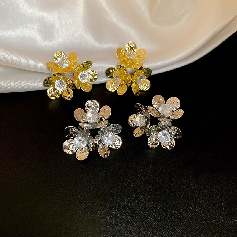 Earring Rhinestone Alloy Statement Floral