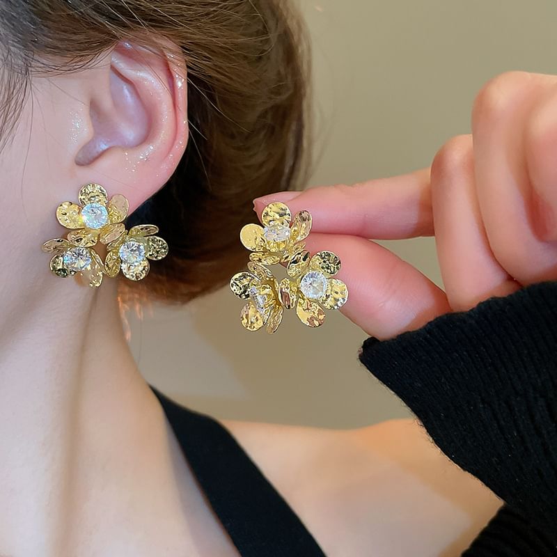 Earring Rhinestone Alloy Statement Floral