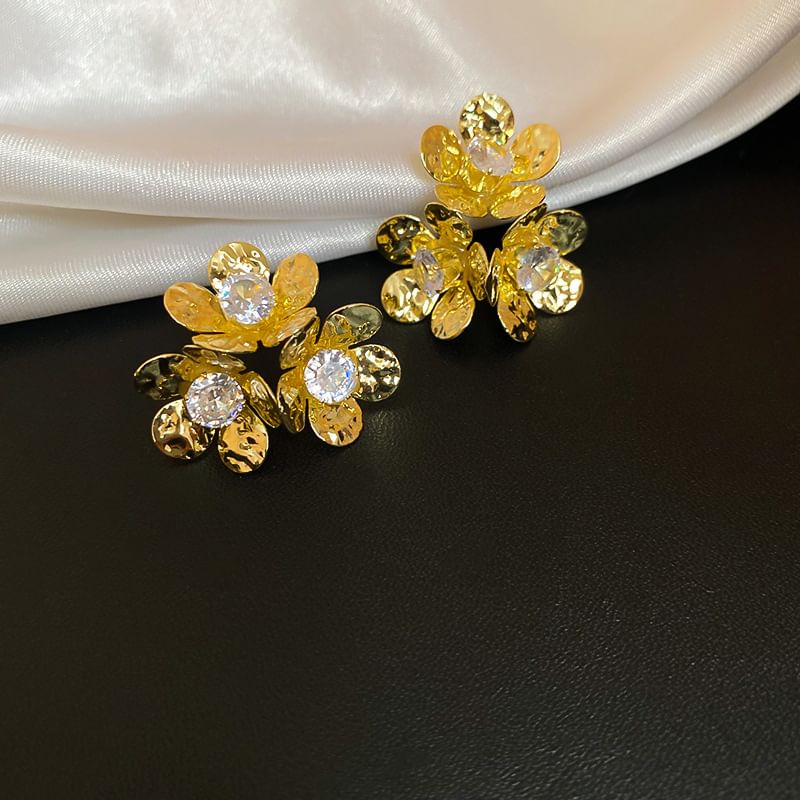 Earring Rhinestone Alloy Statement Floral