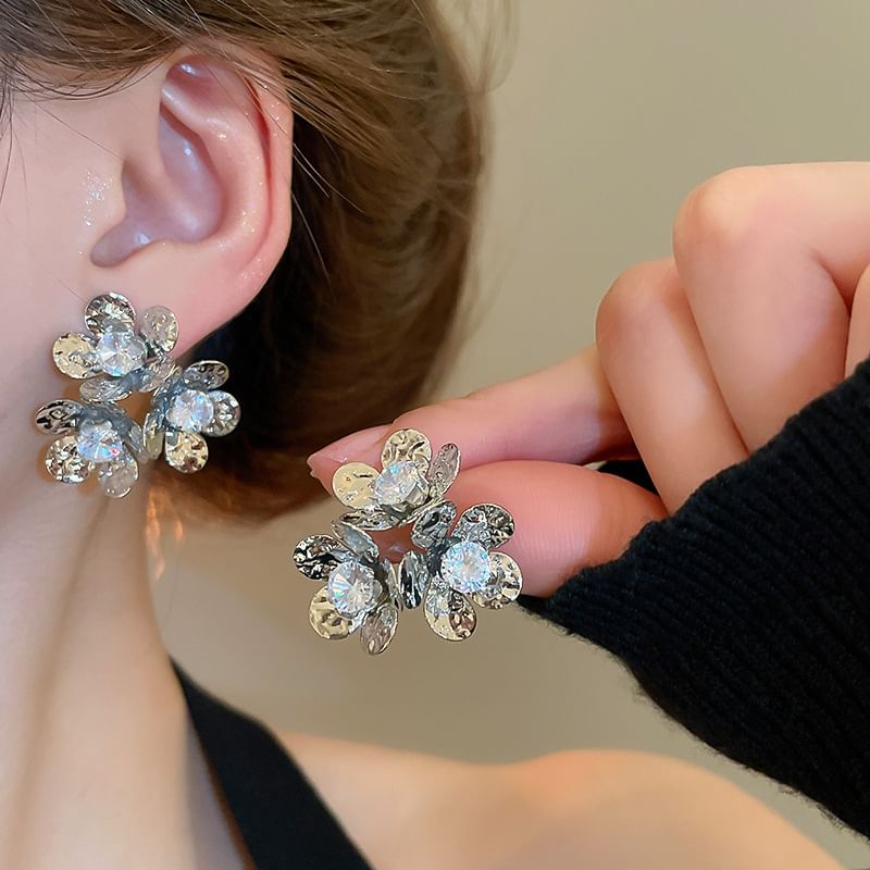 Earring Rhinestone Alloy Statement Floral