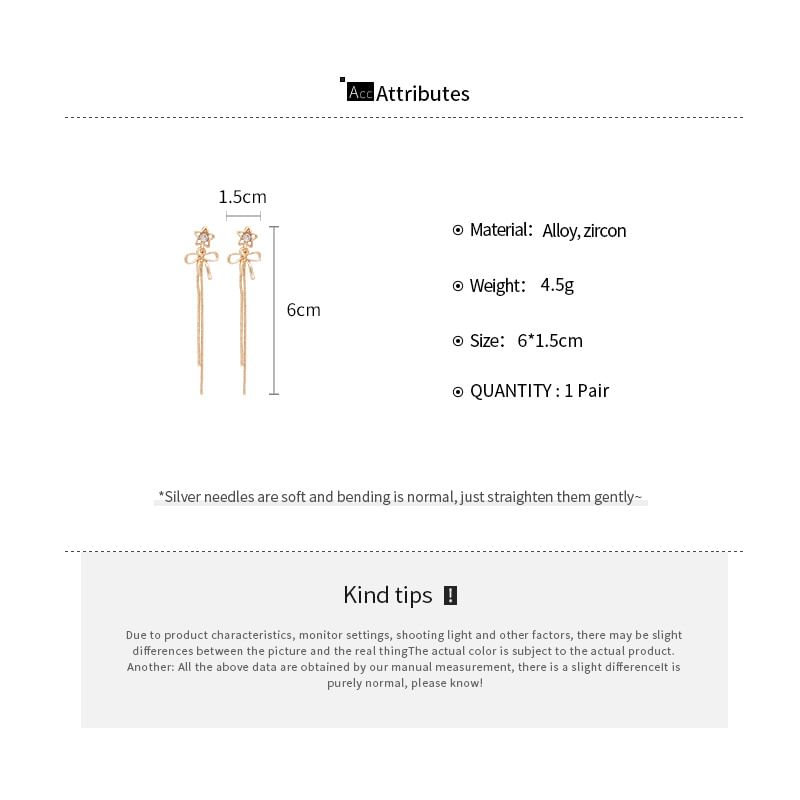 Star Threader bow Rhinestone Earring Alloy