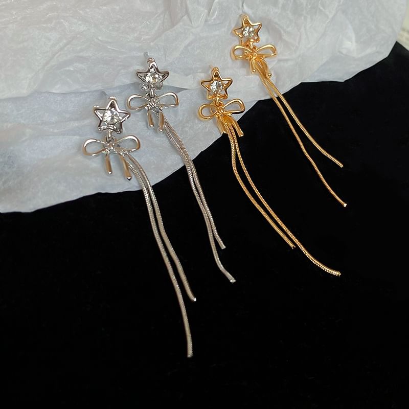Star Threader bow Rhinestone Earring Alloy
