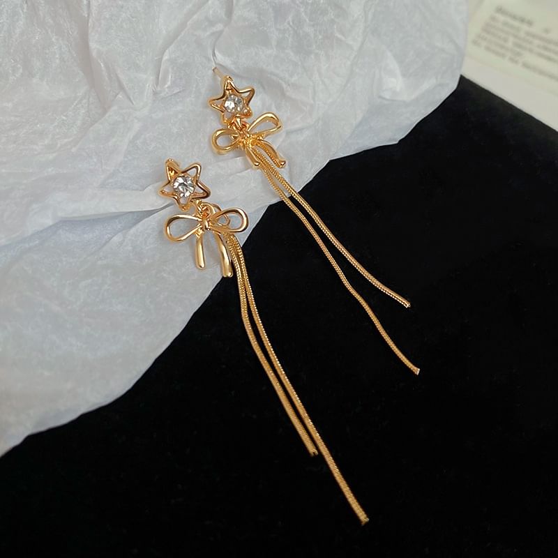 Star Threader bow Rhinestone Earring Alloy
