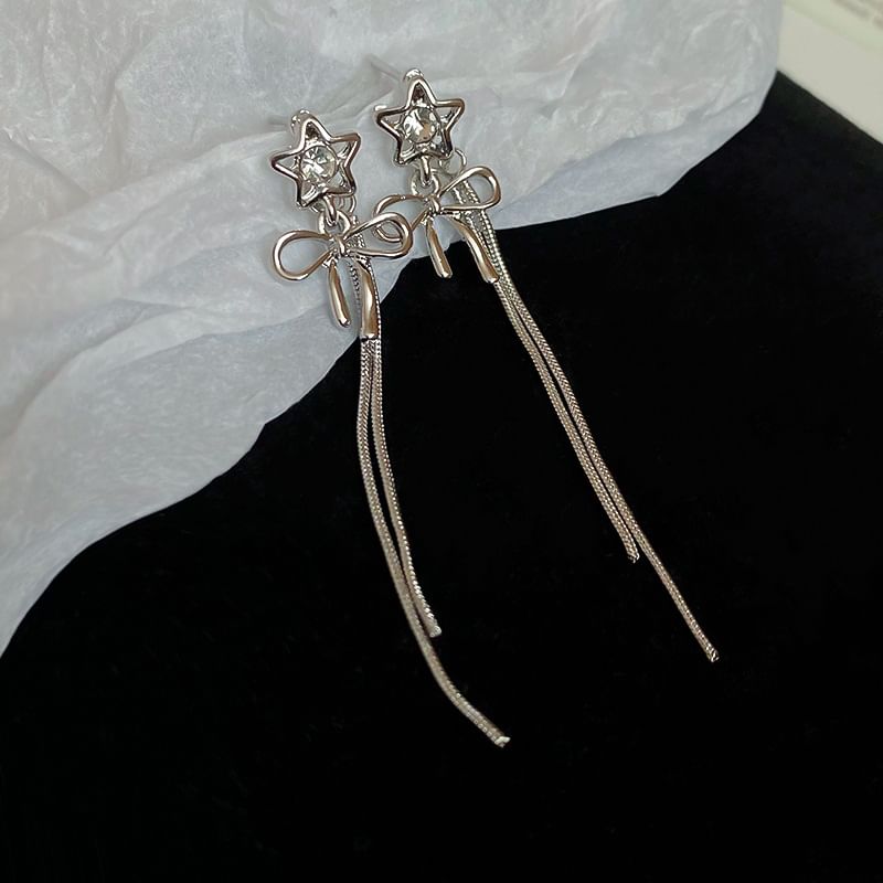 Star Threader bow Rhinestone Earring Alloy