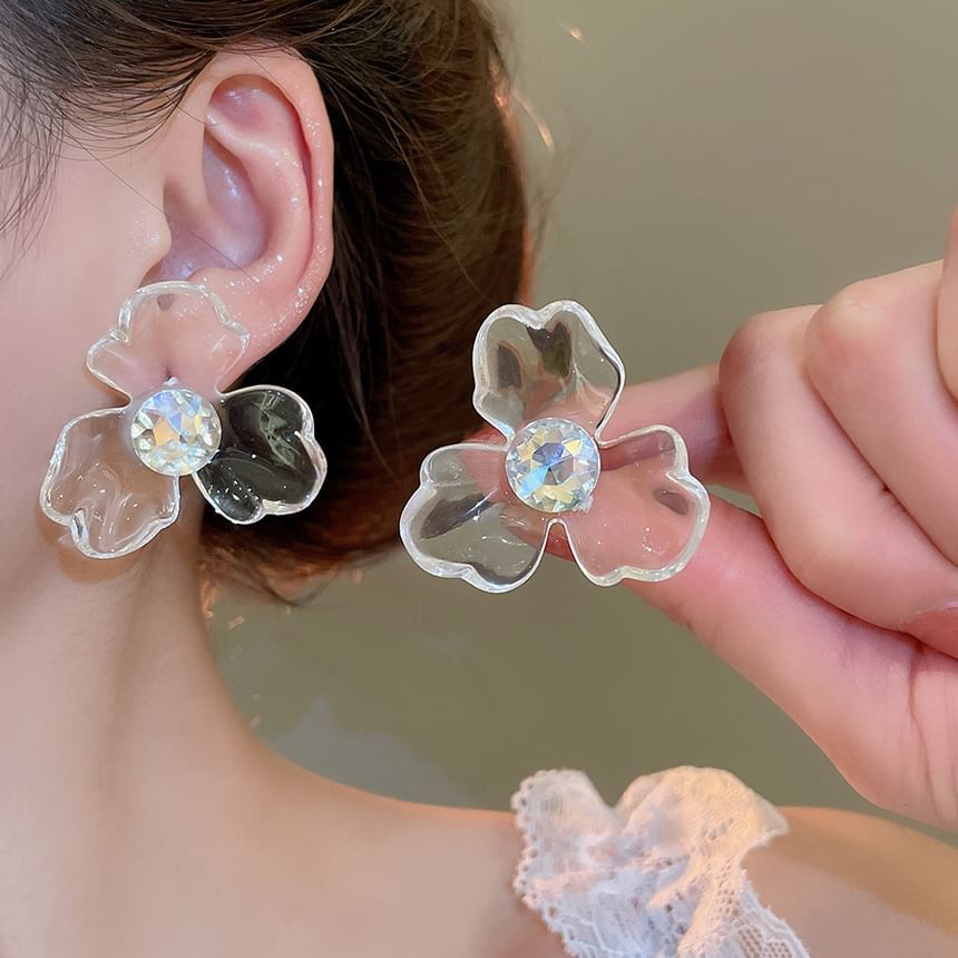 Designs) Acrylic Earring Floral Statement (Various Rhinestone