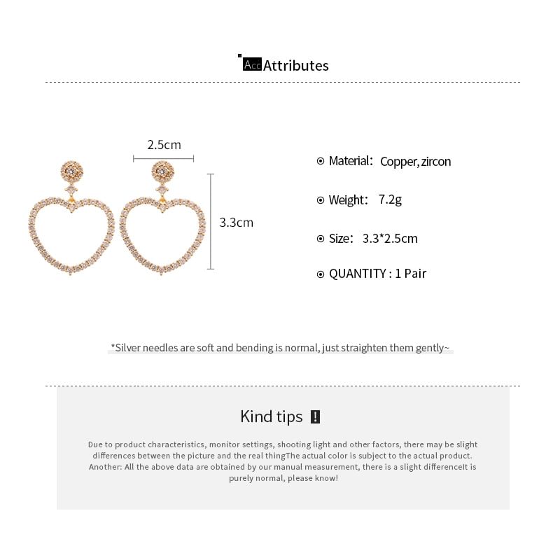 Earring Heart Drop Alloy Rhinestone