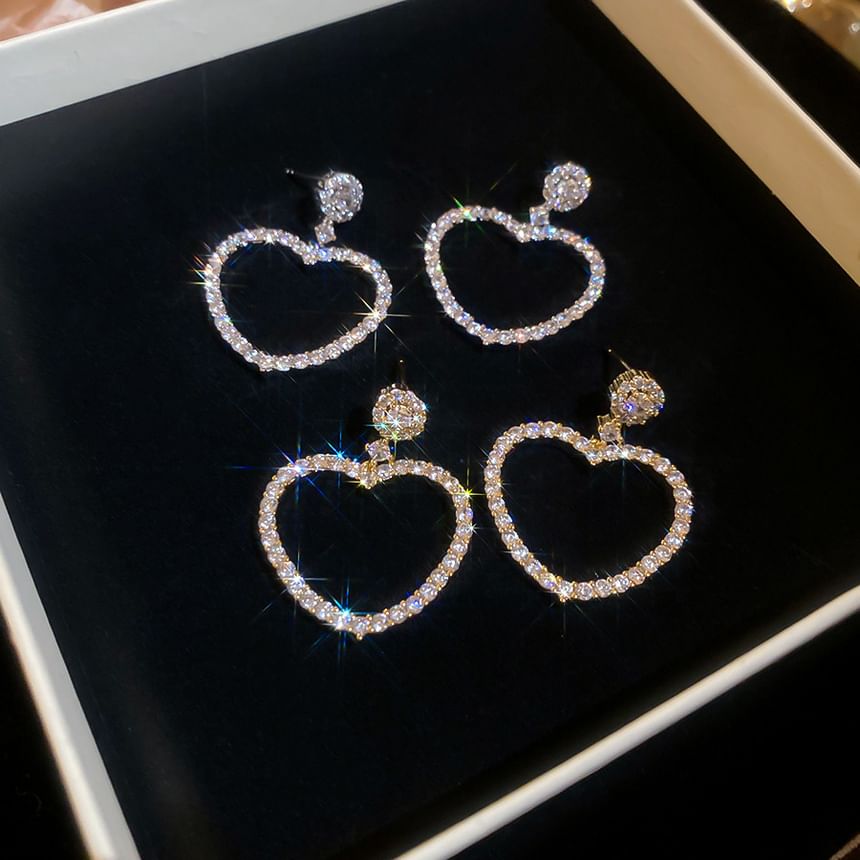 Earring Heart Drop Alloy Rhinestone