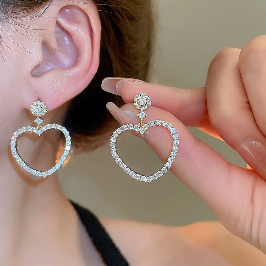 Earring Heart Drop Alloy Rhinestone