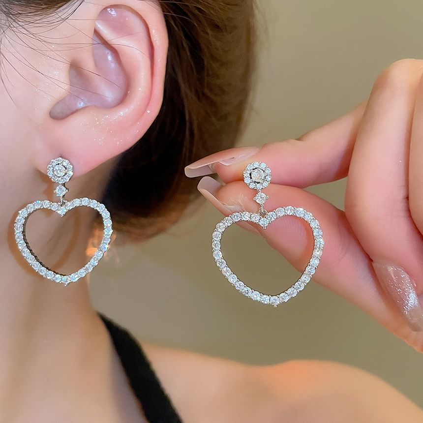 Earring Heart Drop Alloy Rhinestone