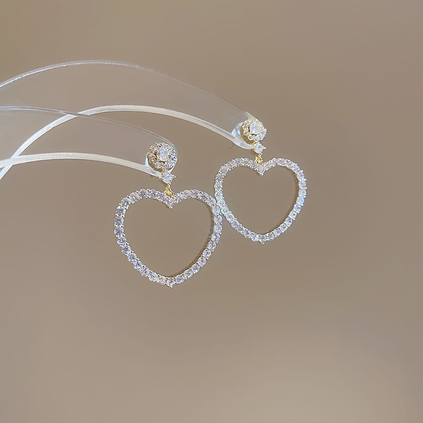 Earring Heart Drop Alloy Rhinestone
