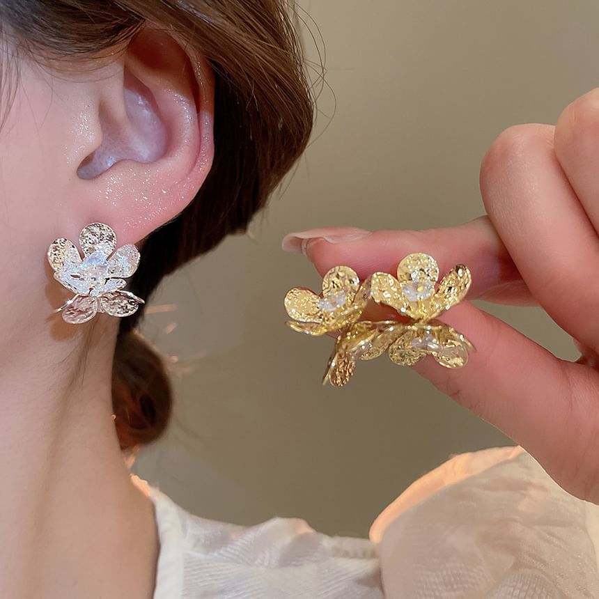 Earring Statement Rhinestone Alloy Floral