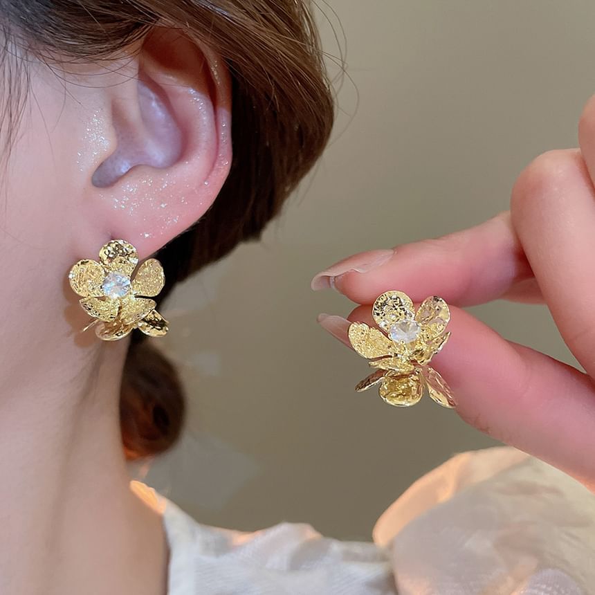 Earring Statement Rhinestone Alloy Floral