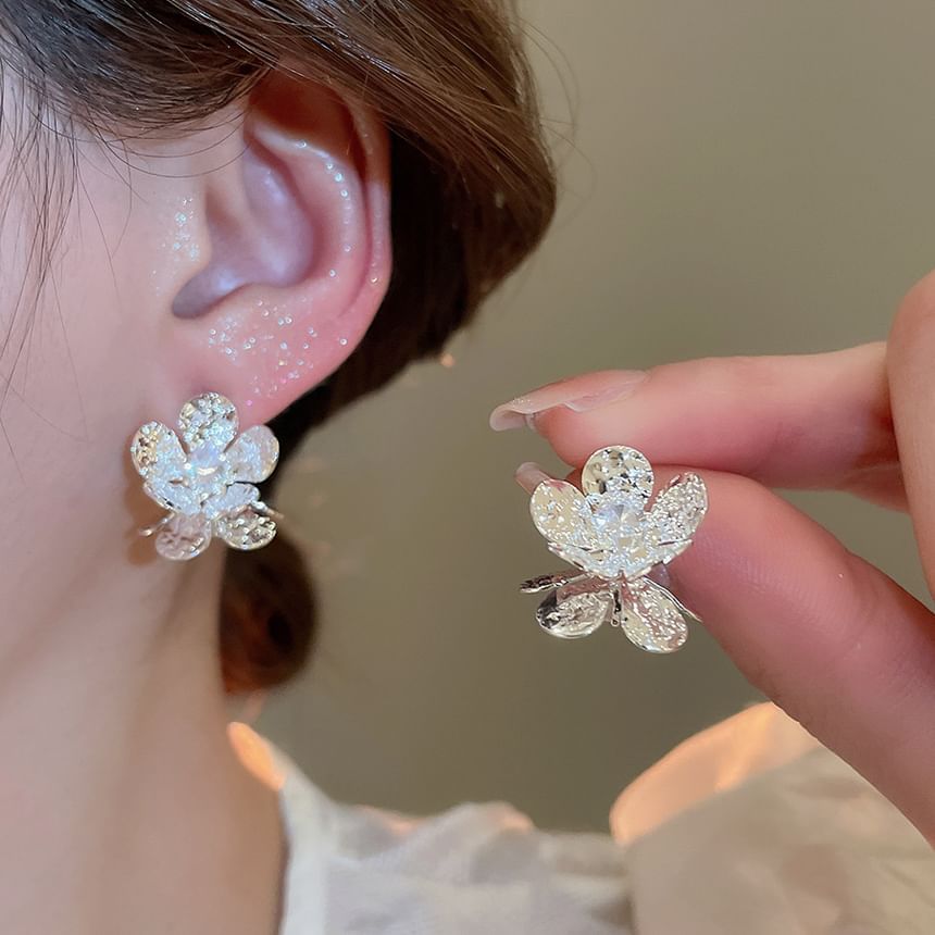 Earring Statement Rhinestone Alloy Floral