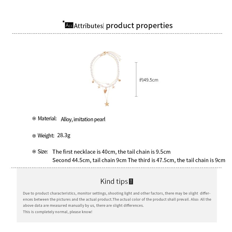 Set + Starfish Necklace 3: Choker Pendant Alloy Pearl of Faux