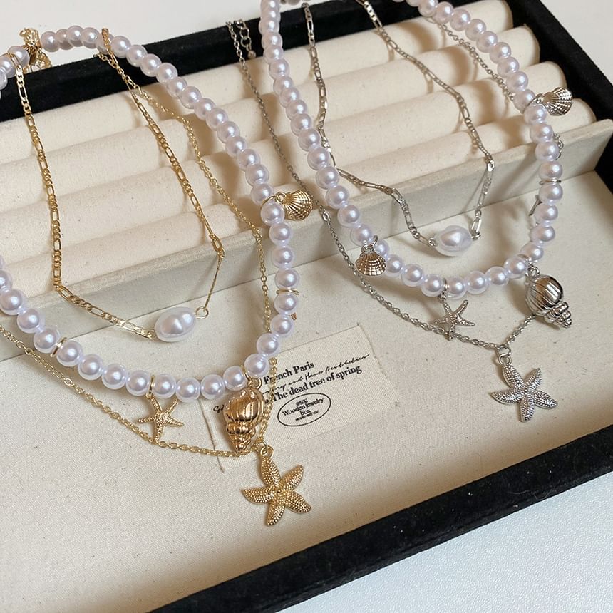 Set + Starfish Necklace 3: Choker Pendant Alloy Pearl of Faux