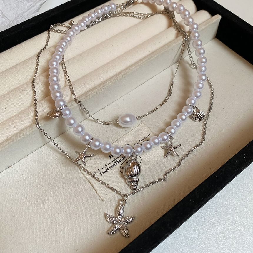 Set + Starfish Necklace 3: Choker Pendant Alloy Pearl of Faux