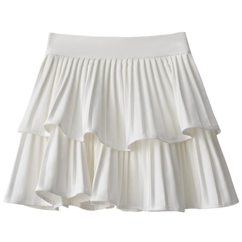 A-Line Tiered Waist Accordion Pleated Mini High Skirt Plain