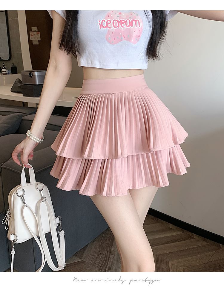 A-Line Tiered Waist Accordion Pleated Mini High Skirt Plain