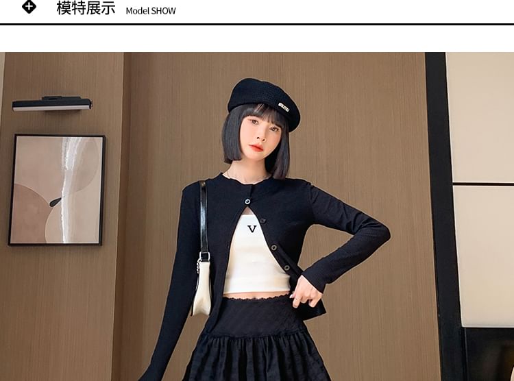 Skirt High Trim Waist Lace Plain A-Line Mini