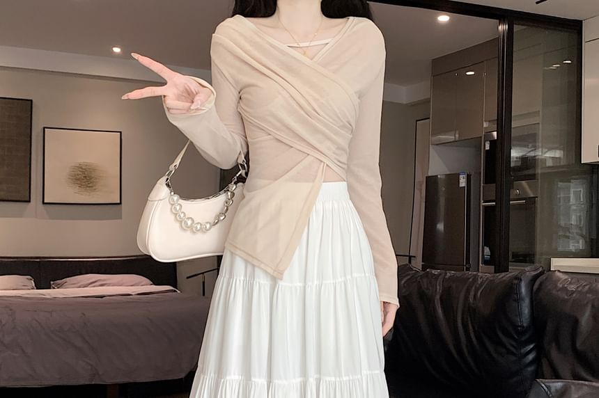 Tiered Waist Elastic Midi Plain A-Line Skirt