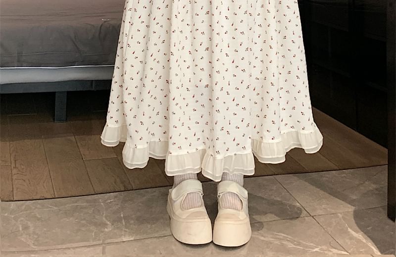 Midi Elastic A-Line Floral Waist Skirt