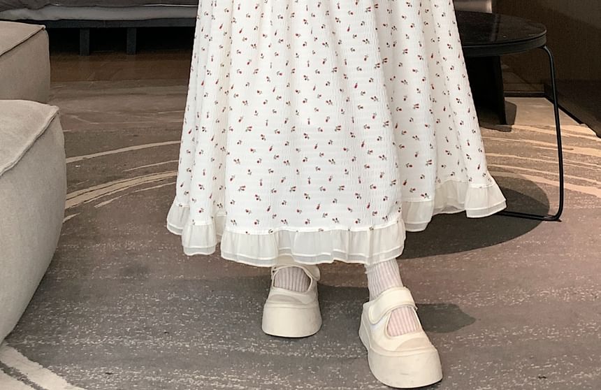 Midi Elastic A-Line Floral Waist Skirt