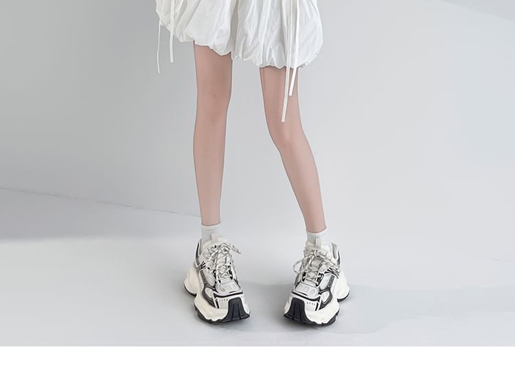 Plain Skirt Mini Hem Elastic Waist Bubble A-Line Bow