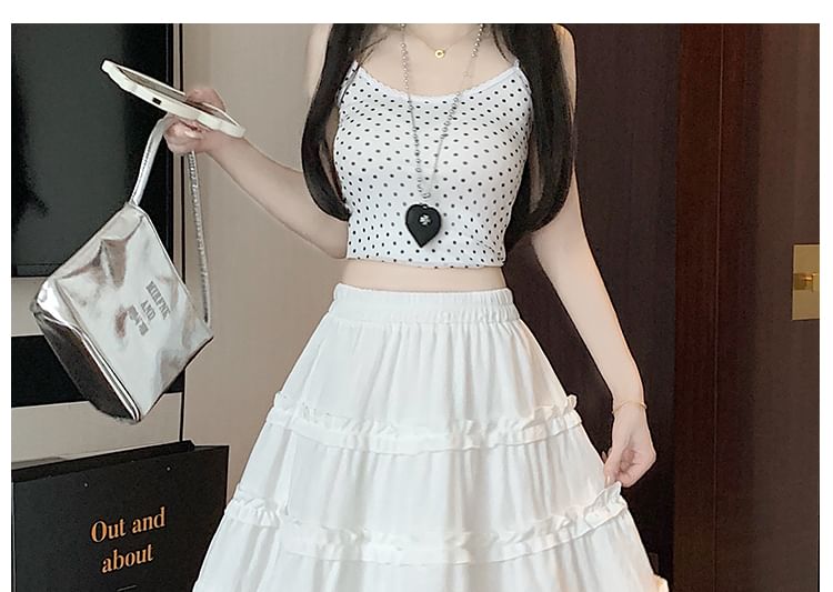 Tiered Trim Skirt Ruffle Waist Elastic A-Line Plain