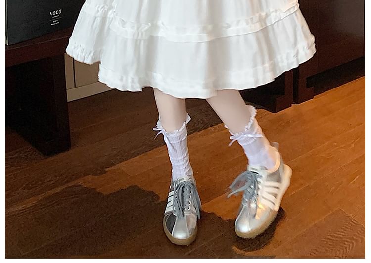 Tiered Trim Skirt Ruffle Waist Elastic A-Line Plain