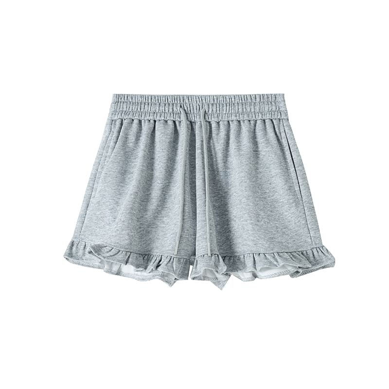Shorts Trim Waist Sweat Drawstring Ruffle
