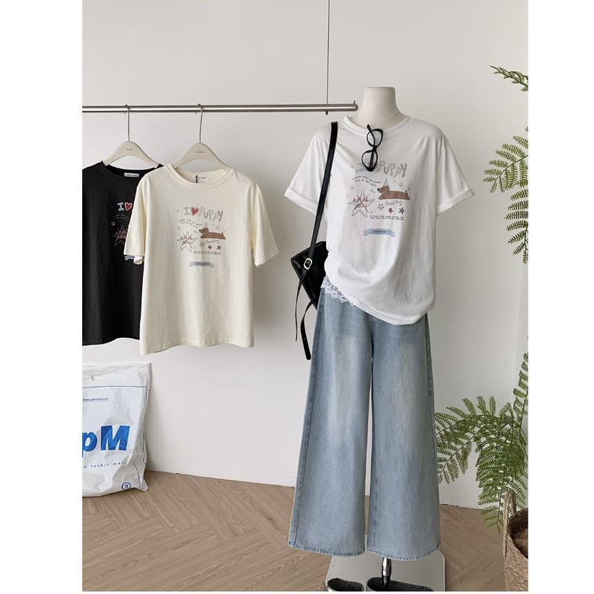 Cartoon Crew Neck Print Tee Short-Sleeve